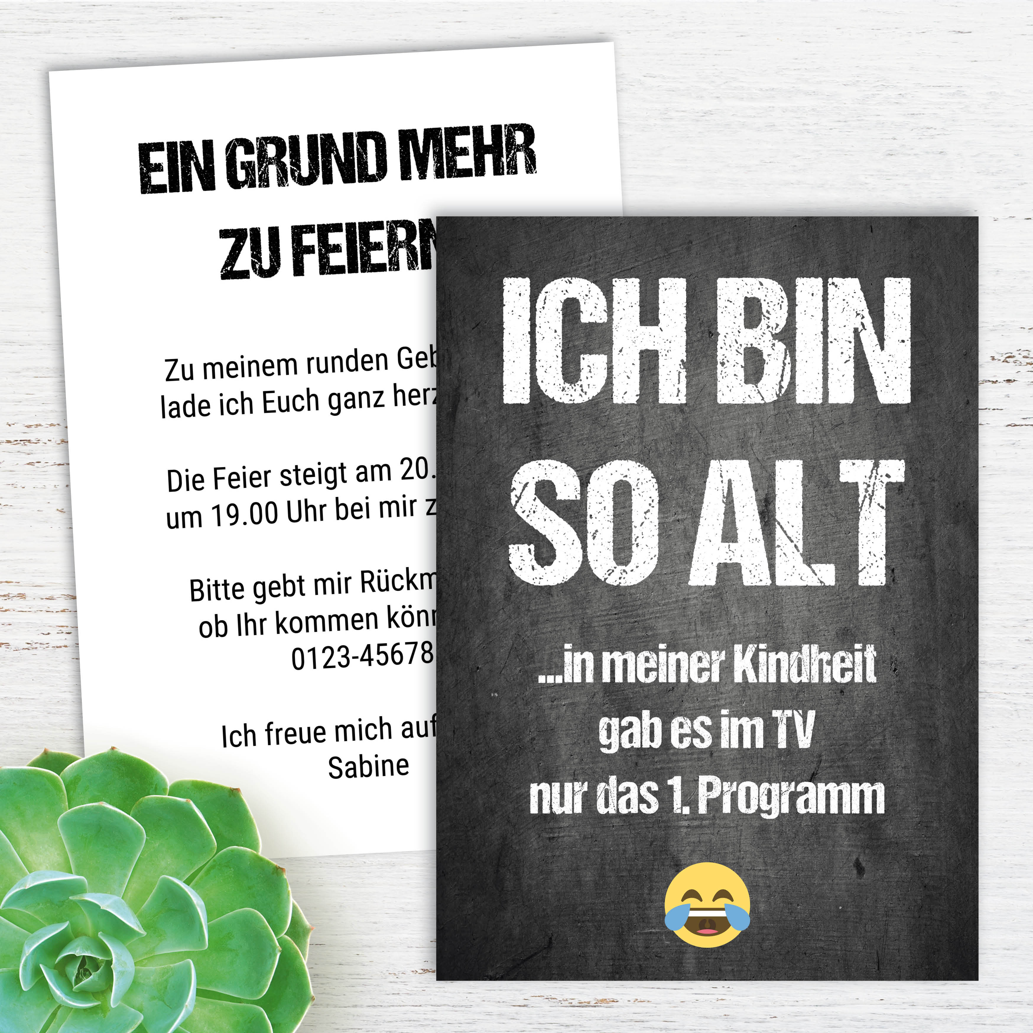 Einladung zum Geburtstag: Ich bin so alt... in meiner Kindheit gab es im TV nur das 1. Programm Individuelle Einladung